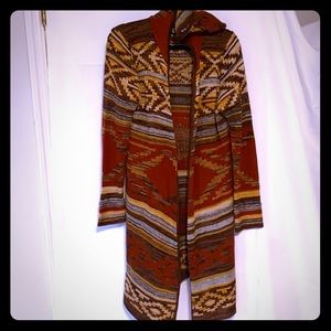Fabulous Long Aztec reminiscent hooded cardigan.